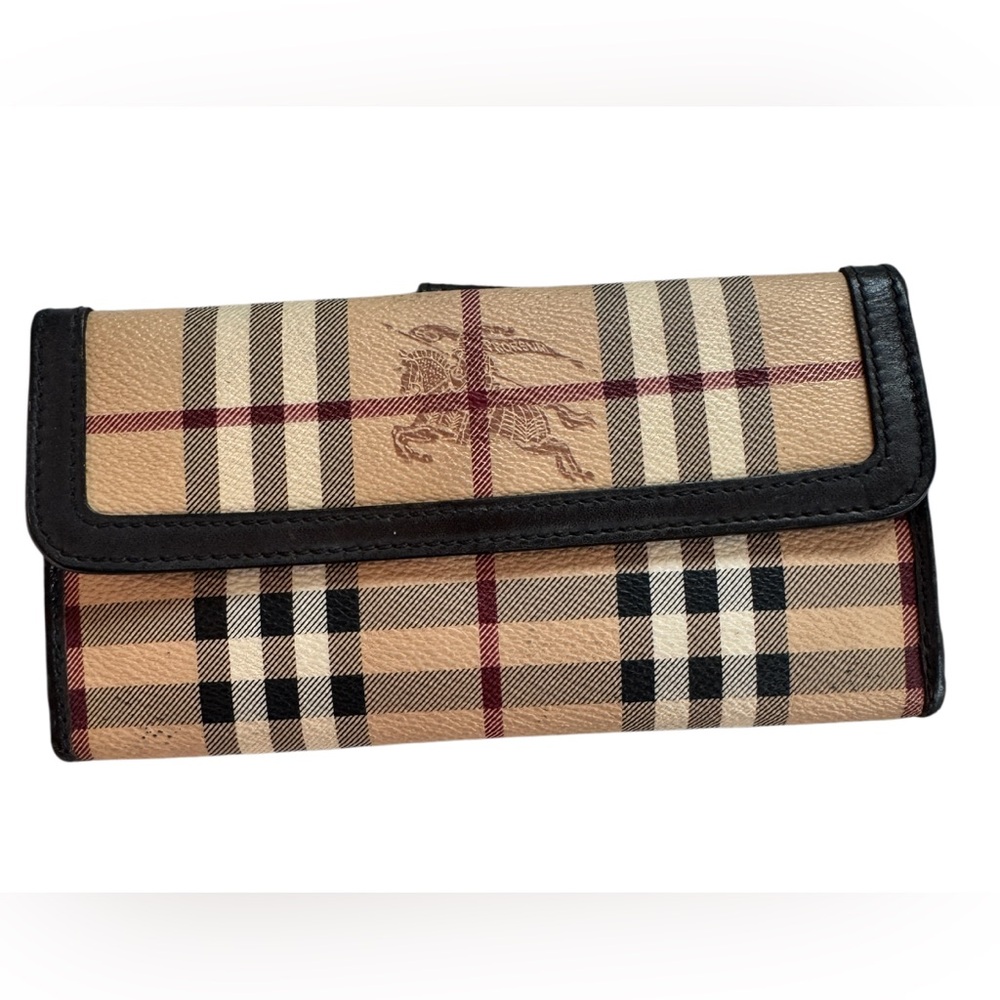 Burberry Nova Check Continental Long Wallet Black Leather Vintage